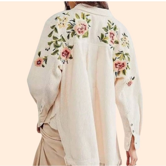 FREE PEOPLE WE THE FREE DAWN BREAK FLORAL EMBROIDERY TOP CORD SHACKET SZ SMALL - Picture 2 of 15
